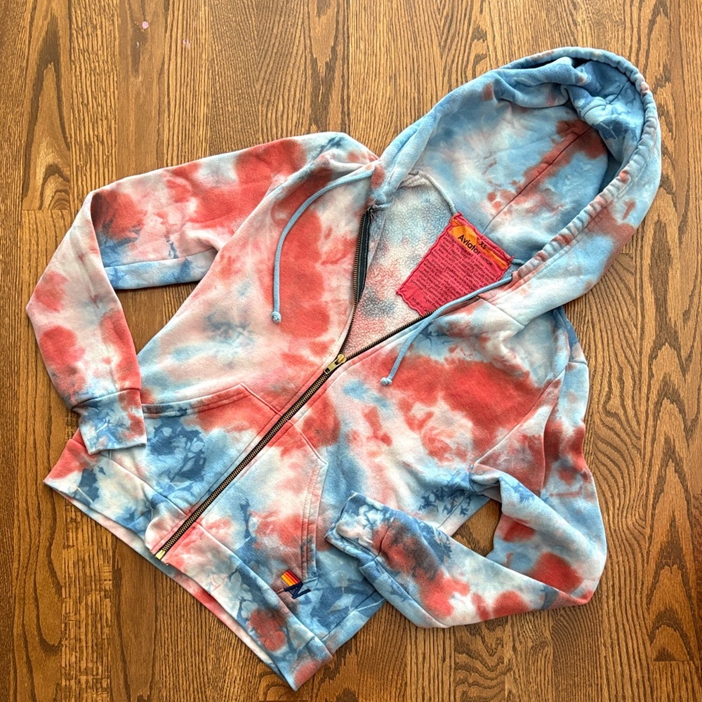 Aviator Nation Red and Blue Tie-Dye Hoodie